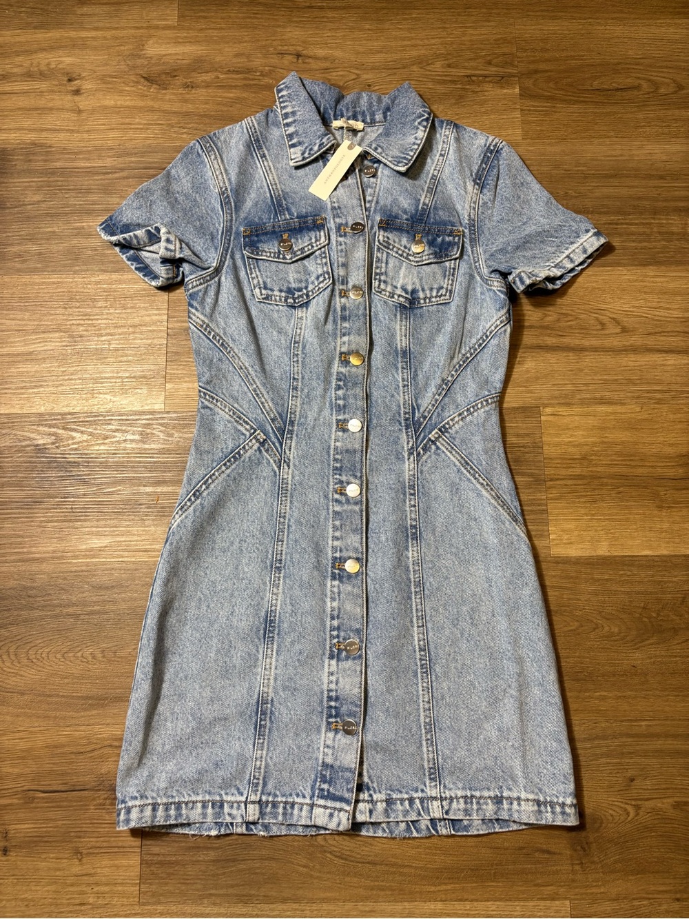 NWT Pilcro by Anthropologie Short Sleeve Denim Button Front Mini Dress Size 2